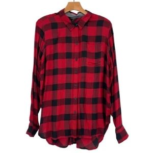 Lucky brand women's blouse top red plaid size medium long sleeve new $79 - Picture 1 of 9