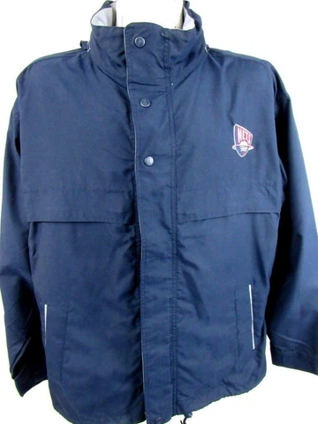 New Jersey Nets Mens L or 2XL Full Zip Windbreaker Jacket w/ Hidden Hood NET 6 Cover