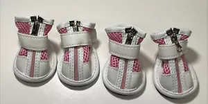 Zunea Rosa e Bianco Zip Up Cane Piccolo Cucciolo Scarpe Protezione Zampe Yorkie Taglia 3. - Foto 1 di 6