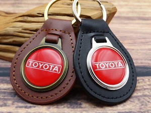 NEW RARE VINTAGE 1970s RED TOYOTA CAR GENUINE Leather Key Chain Ring Fob NOS - Picture 1 of 7