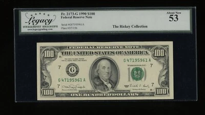 DBR 1990 $100 FRN Chicago Fr. 2173-G Legacy 53 Serial G47195961A - Image 1 of 2
