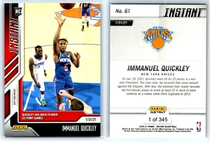 2020-21 Panini Instant #61, Immanuel Quickley, 25 points, 1/31/21, Rookie - Picture 1 of 1