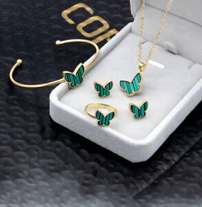 Butterfly Earrings Necklace Bracelet Ring Set Crystal Women Wedding Jewelry Gift