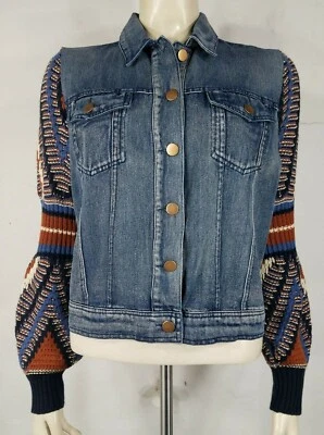 Flying Tomato boho sweater sleeve button front denim jacket Ladies Small - Image 1 of 4