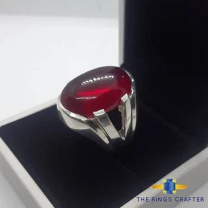 Anari Yaqoot Ring 925 Sterling Silver Handmade Cabochon Ruby Men Ring Size 10 - Picture 1 of 10