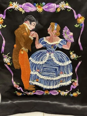 Young Couple In Love Beautiful Embroidered Fabric Large 20.5” W x 27” L - Image 1 of 4