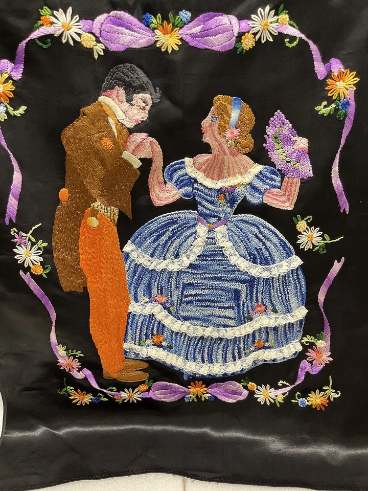 Young Couple In Love Beautiful Embroidered Fabric Large 20.5” W x 27” L - Image 1 of 4
