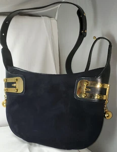 Varon Navy Blue Suede and Leather Vintage 1970s Purse Shoulder Bag Adjust Strap - Picture 1 of 9