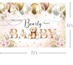 4x 7x5ft "We Can Bearly Wait" Baby Shower Photo Party New-born Backdrop Gold - Picture 1 of 6
