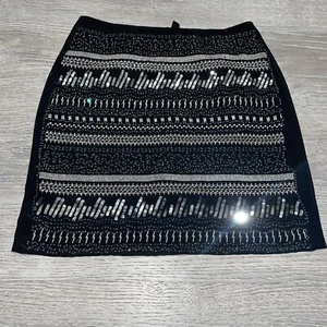EXPRESS Sequin Pattern All A Line Mini Skirt Black Silver Size S FLAWLESS Zip - Picture 1 of 11