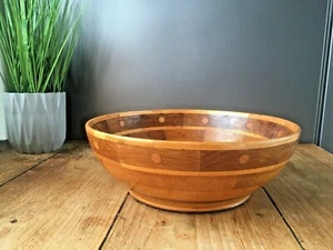SUPERB MID CENTURY 60S LAMINATED TURNED GEOMETRIC WOOD FRUIT BOWL 70S RETRO TEAK - Picture 1 of 12