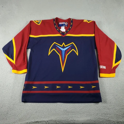 CCM Atlanta Thrashers Jersey Mens XL Blue Red Knit Long Sleeve Hockey NHL Cover