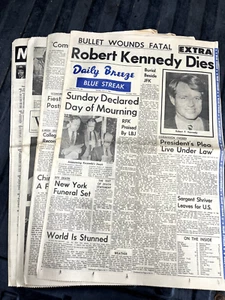 Original 1968 DAILY BREEZE Zeitung - "Bullet Wounds Fatal: Robert Kennedy Dies" - Bild 1 von 4