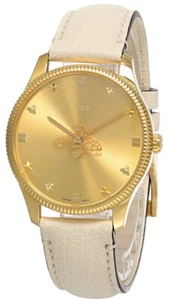 GUCCI G-TIMELESS 36MM QUARTZ GOLD DIAL LEATHER WOMEN'S WATCH YA1264180 - Picture 1 of 4