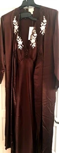 SILKY ROBE SET (ROBE + GOWN ) MAXI LENGHT SIZE MEDIUM COLOR DARK BROWN - Picture 1 of 6