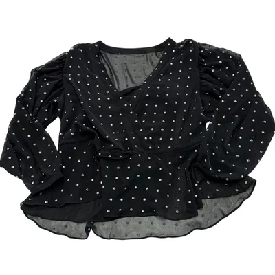 Blusa Iro Top Mujer Pequeña Negra Efecto Envolvente Cadmos Tachonada Gasa Peplum Foto 1 de 4