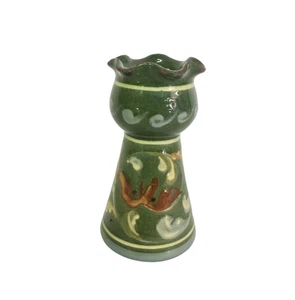 Small Antique Aller Vale Devon Green Pottery Vase Floral Ruffle  5 In - Picture 1 of 6