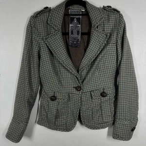 Y2K LAMB Gwen Stefani Wool Tweed Blazer Size 2 XS Teal Fitted Jacket 2008 Rare - Picture 1 of 9