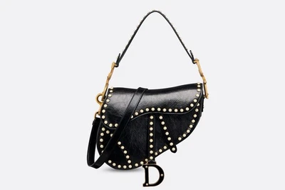 NUEVO CHRISTIAN DIOR Bolso de Sillín de Cuero Arrugado Mediano Negro Resina Imitación Perlas Foto 1 de 4