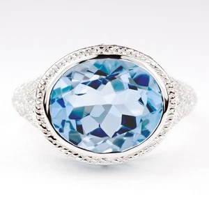 SCHWEIZER BLAUER TOPAS STERLINGSILBER RING VINTAGE STIL OSTWEST OVAL FILIGRANES EDELSTEIN - Bild 1 von 2