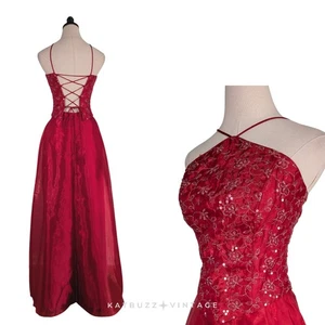 Vintage Nites Prom Dress Maxi Gown Set 5 6 Red Floral Corset 90s Y2K Glam Ball - Picture 1 of 12