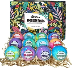 HOSPAN Organic Foot Bath Bombs Gift Set, 12 Essential Oil Rich Soak for... - Picture 1 of 7