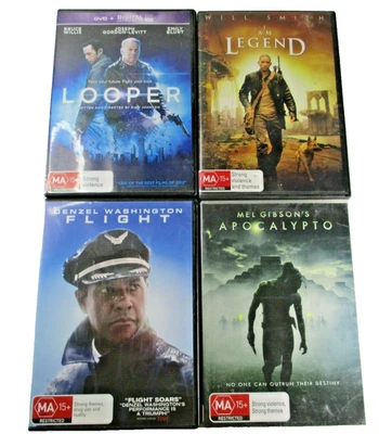 Action DVD 4 Pack Looper Apocalypto Flight and I Am Legend PAL R4 MA15+ Tested - Image 1 of 4