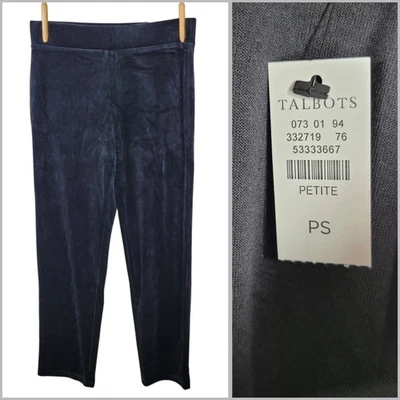 NEW Talbots Black Velour Pants Snap Petite Straight Leg Elastic Waist Pull On - Image 1 of 4