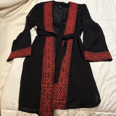 Palestinian Embroidered Womens Traditional Tatreez Thobe Abaya Open Dress - Image 1 of 4