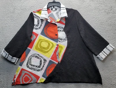 Camisa Blusa Moonlight Y&S Moda Mujer Multi Geométrica Elastizada Botón Delantero Foto 1 de 4