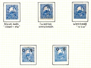 AUSTRALIA NSW 2p BLUE EMU STAMP - 5 DIFFERENT TYPES (wmk and OS varieties) - Picture 1 of 1