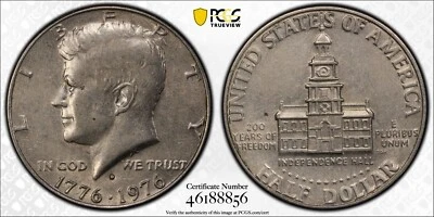 1976-D US 50 Cent coin. PCGS XF45 grade Cert# 46188856 President John F. Kennedy - Image 1 of 3