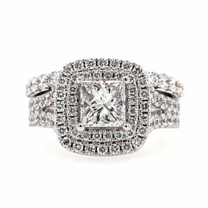 2.10 ct F/VS1 Princess Cut Lab Created Diamond Halo Engagement Wedding Set 14KWG - Picture 1 of 6