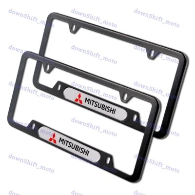 For 2PCS MITSUBISHI Black White License Plate Frame Stainless Steel Metal New - Image 1 of 4