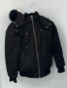 Moose Knuckles Knucklers Kids Unisex Black Hooded Bomber Jacket sz L - Picture 1 of 7