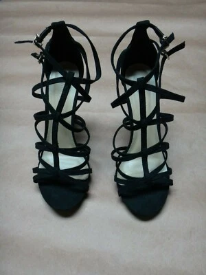 Sandalias de tacón alto con tiras para mujer - NEGRAS talla 8 medianas Foto 1 de 4