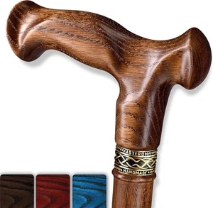 Asterom Ergonomic Wooden Walking Cane, 32" Oak, Handmade, Caramel - Picture 1 of 11