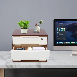 Wooden Desktop Storage Box Drawer Office Home Table Display Organizer with Lock - Picture 1 of 21