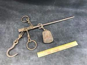 Alte kleine römische Waage aus Schmiedeeisen /Lebensmittelgeschäft / komplett, altes Werkzeug - Bild 1 von 6