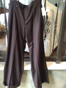 RALPH LAUREN NUEVOS Marrón PIN Puño a Rayas Pierna Ancha Pantalones de Lana 6 CASTAÑO PROFUNDO Marrón - Imagen 1 de 5