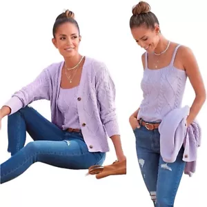 Cardigan Lascana in maglia con cavi + vestito top senza maniche taglia M (8/10) viola lilla - Foto 1 di 8