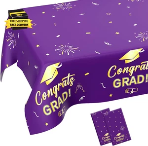 Graduation Decorations 2025, 2 Pack Purple Black Graduation Tablecloth 2025 Grad - Picture 1 of 7