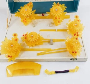 Vintage Kanzashi Maiko Kyoto Hairpin Ornament Hana Kougai Mutsuzoroi Japan - Picture 1 of 14
