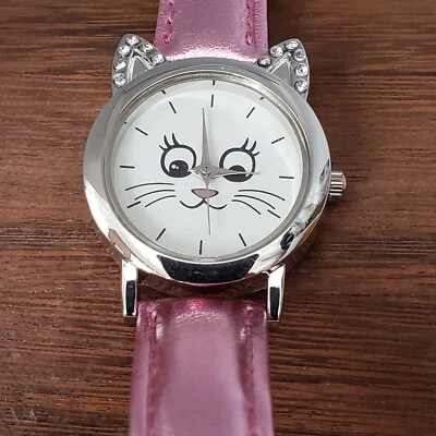 H&M Rhinestone Kitty Metallic Pink Band Watch - Image 1 of 4