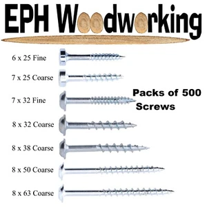Pocket Hole Screws - Packs of 500 in all sizes and threads - EPH Woodworking - Picture 1 of 57