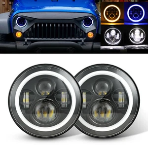Pair 7" Round LED Headlights Blue DRL For Jeep Wrangler JK LJ CJ Rubicon Sahara - Picture 1 of 11
