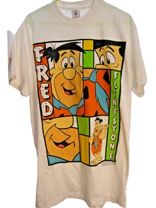 Vintage Size Large 1994 Fred Flintstone T-Shirt White Single Stitch Flintstones - Picture 1 of 6