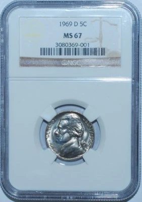 1969 D MS67 Jefferson Nickel Tied For Finest Registry - Image 1 of 2