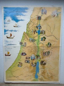 1966 Later Ministry Of Jesus Sunday School Map Lutherans Aid Association 25"x19" - Picture 1 of 7