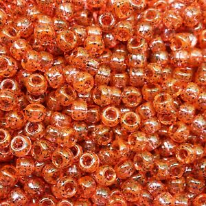 Pony Beads Bright Orange Black Glitter Flake Large Hole Beads Made in USA